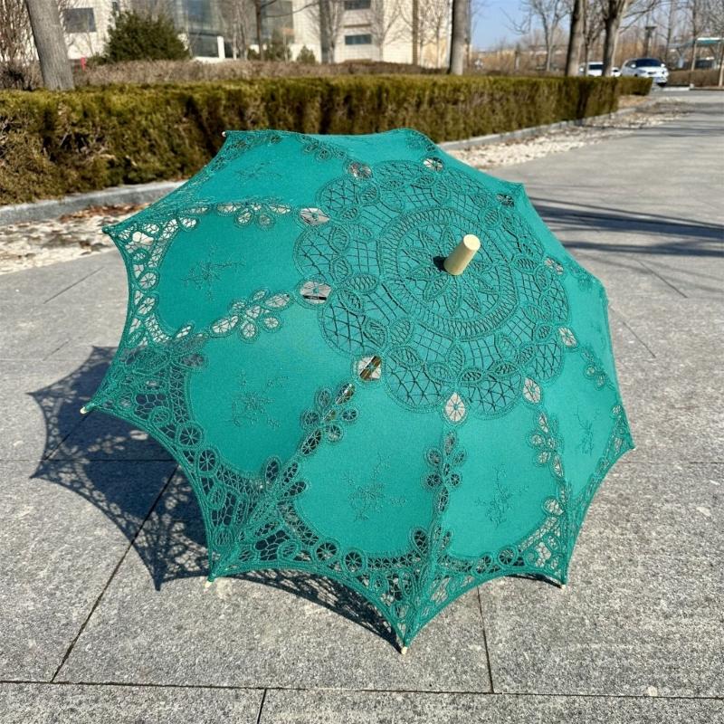Handgefertigter Baumwollspitzen-Sonnenschirm Künstlerische Blumenstickerei Hochzeitsschirm Outdoor Sonne