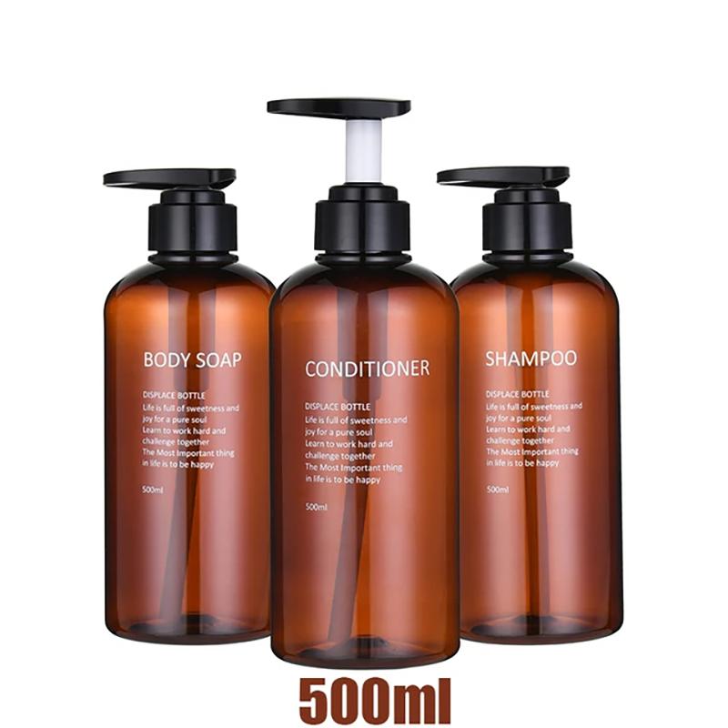

3pcs 500ml Refillable Shampoo Conditioner Body Wash Dispenser Printed Letters Bathroom Soap Bottle Dispenser Shower Pump Bottle коричневий