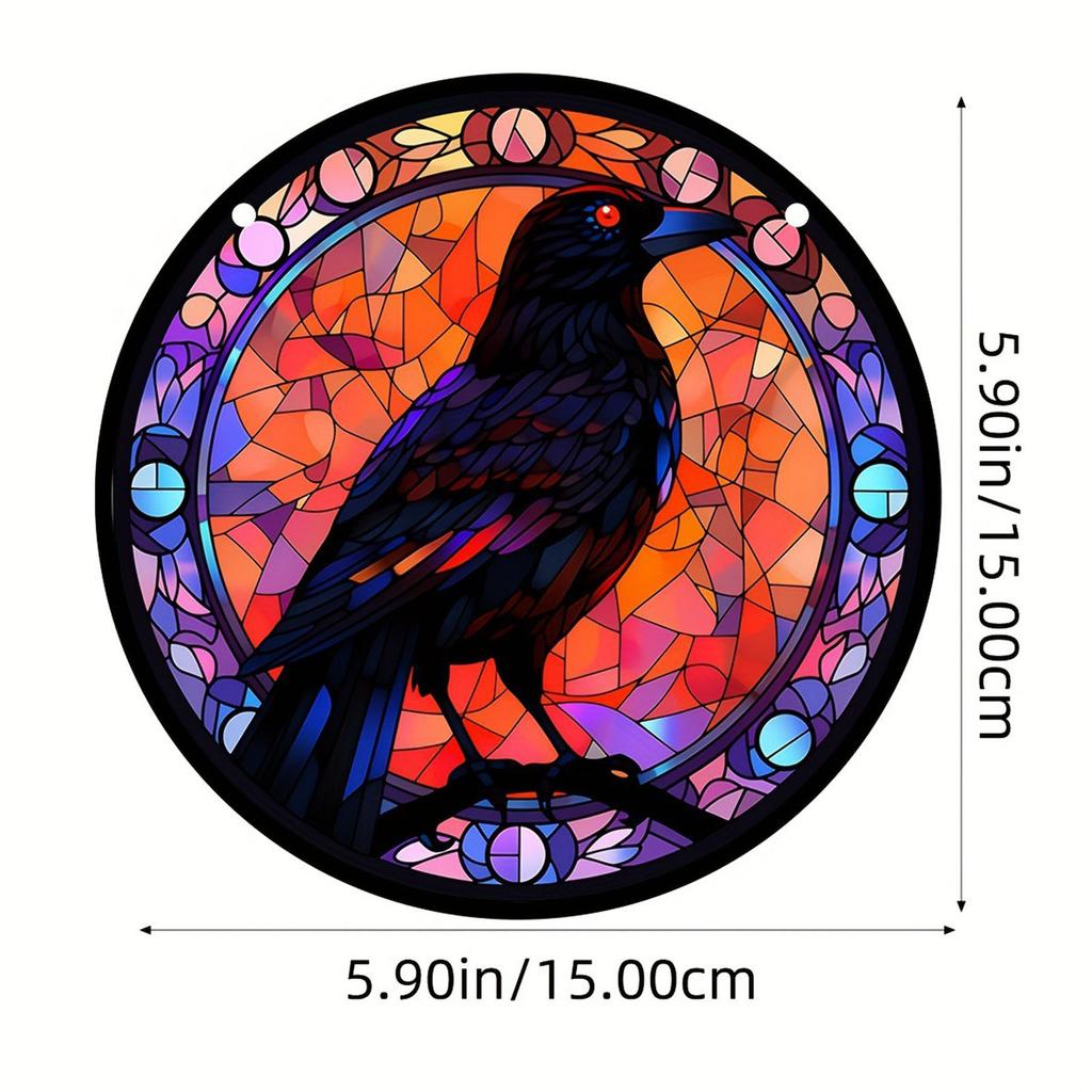 Raven Stained Glass Suncatcher Window Hanging Decoration Halloween Gothic Crow Glass Ornament for Window Home Kitchen