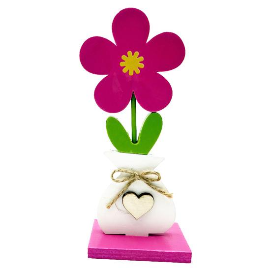Yousheng 5Pcs/Set Wooden Flower Ornament with Base Boho Farmhouse Rustic 3D Colorful Flower Wood Table Sign Centerpiece Home Office Desktop Decoration