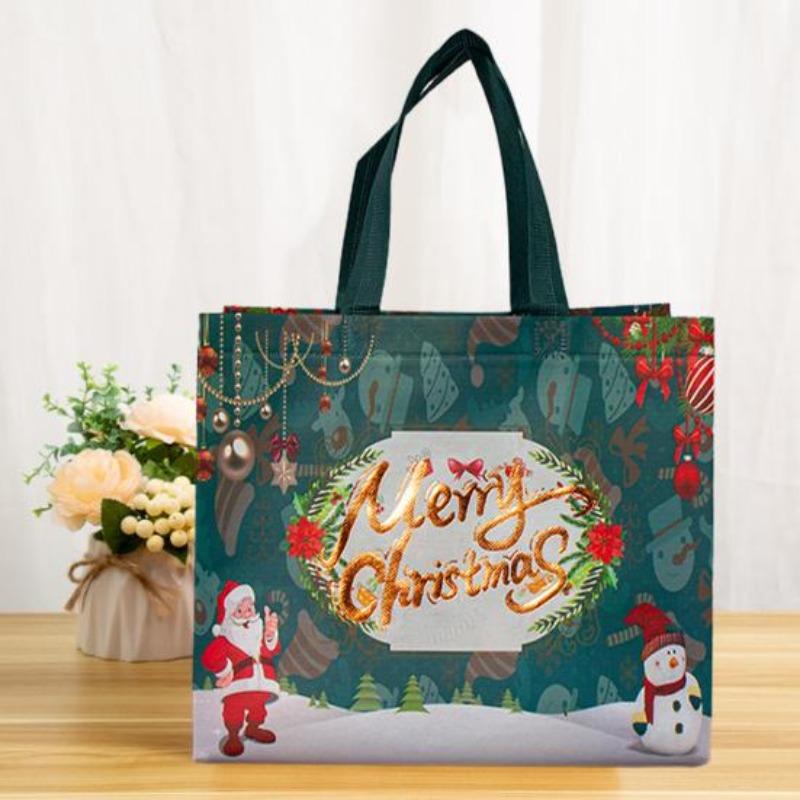 Borsa regalo di Natale Borsa per imballaggio regalo di caramelle in tessuto non tessuto di grande capacità con pupazzo di neve e design di Babbo Natale