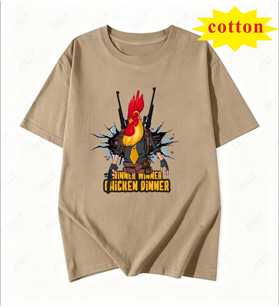 American Street Style Funny Rooster Short Sleeved Personalized Slogan Fun Printed Couples Loose Tshirt
