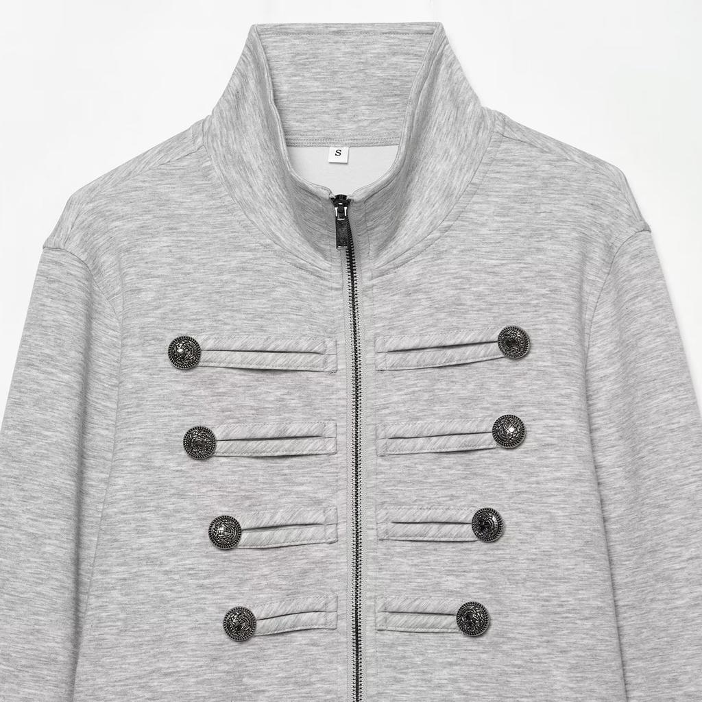 New stand-up collar full zipper double-row relief buckle casual top 0264017