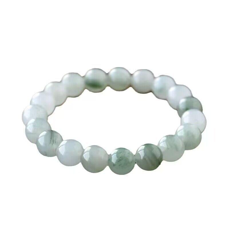 Tianshan Jadeite Gold Thread Women's Bracelet - White Jade Beads with Floating Flower Design