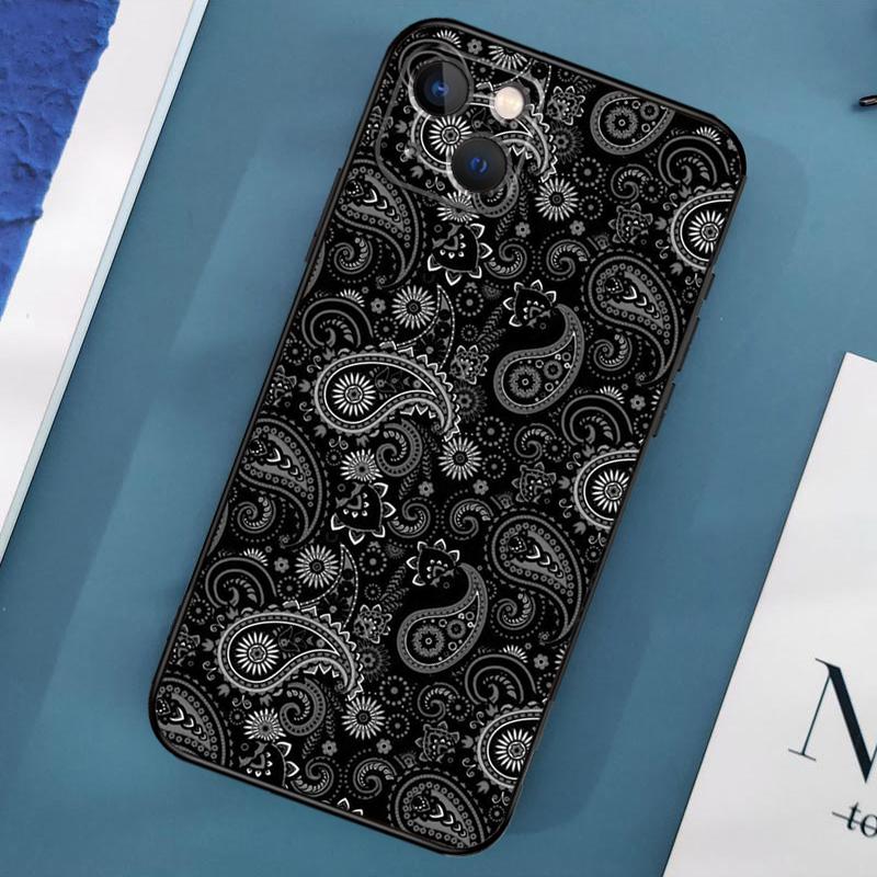 Bandana Seamless Pattern Black Phone Case For iPhone 17 Pro Max 11 12 14 15 16 Pro Max 13 Mini 15 16 Plus 16e 17 Air Cover
