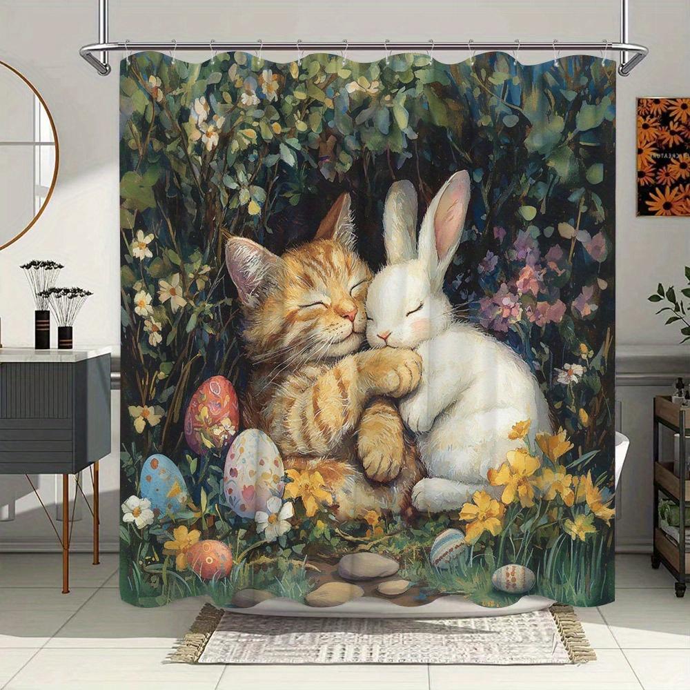

Kitten And Bunny In Spring Garden Waterproof Shower Curtain For Modern Bathroom Decor, Stylish And Durable, Perfect For Home Use W60H190(CM)-1 Pcs