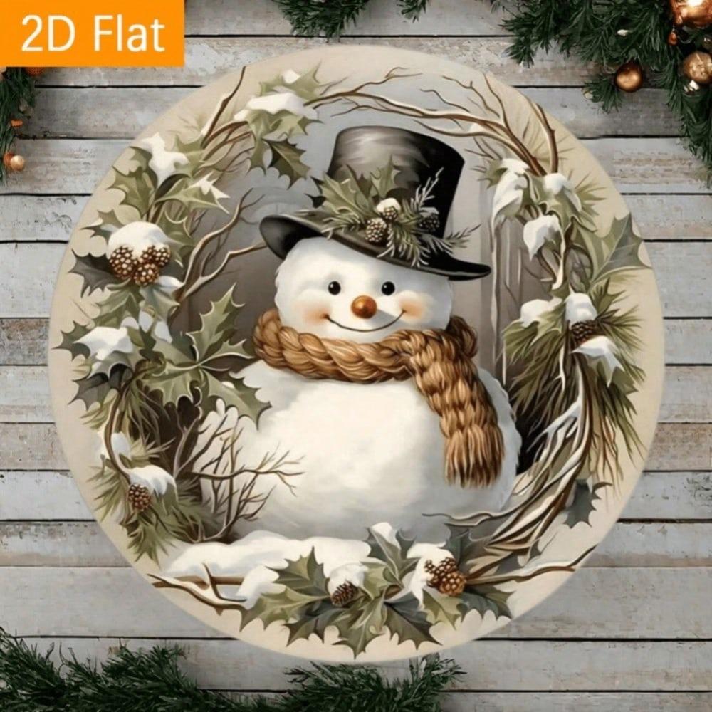 Snowman Wreath Round Metal Wall Art Christmas Holiday Decor Home Gift Indoor Outdoor