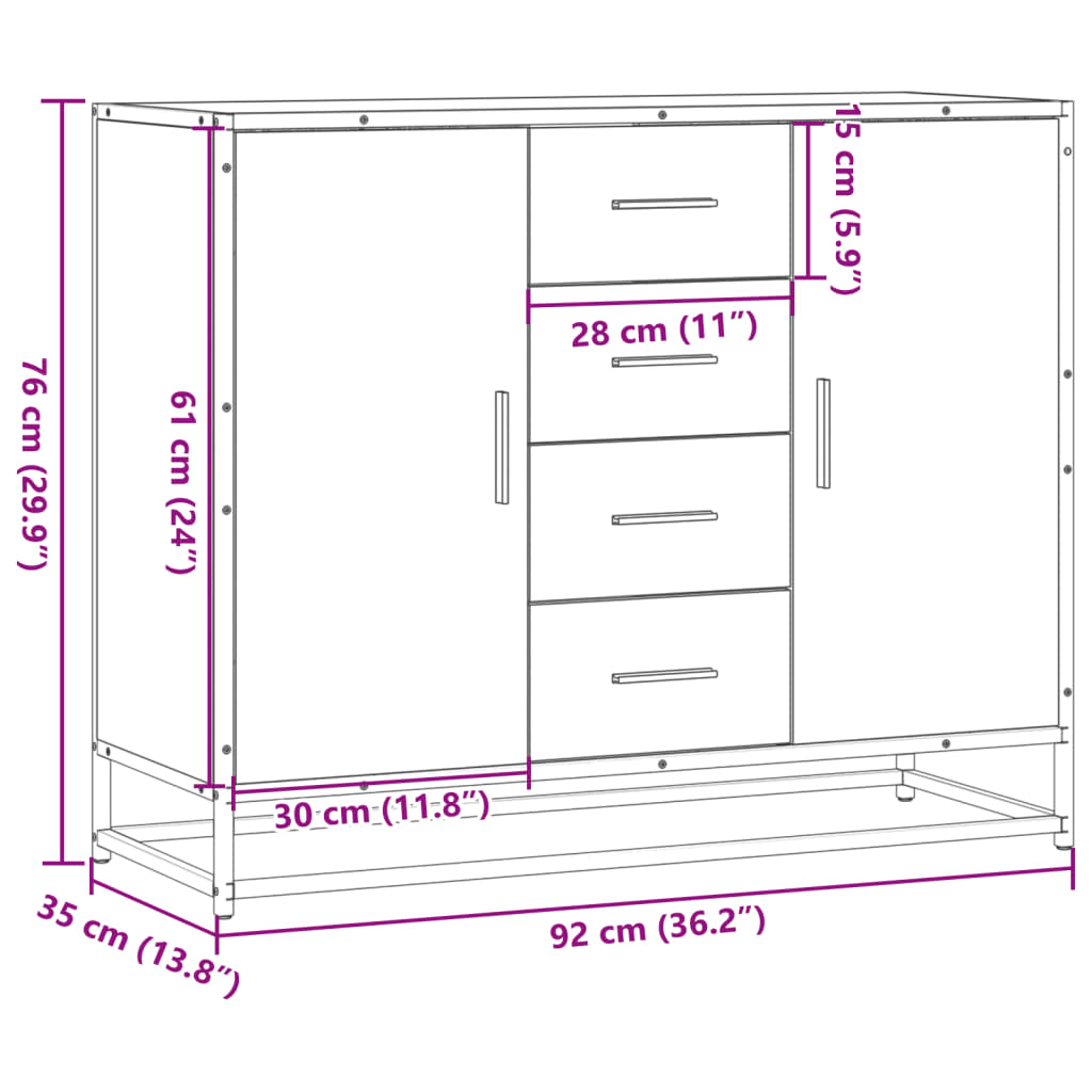 Sideboard Gray Sonoma 92x35x76 cm Particleboard
