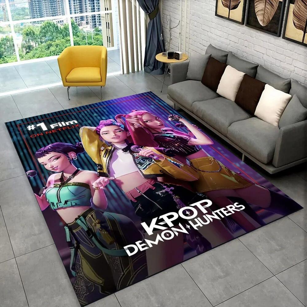 Tappeto/Tappetino Kpop Demon Hunters Rumi Mira Zoey Cartone Animato Musica per Soggiorno Camera da Letto Casa Decorazione Divano, Tappetino Antiscivolo per Bambini