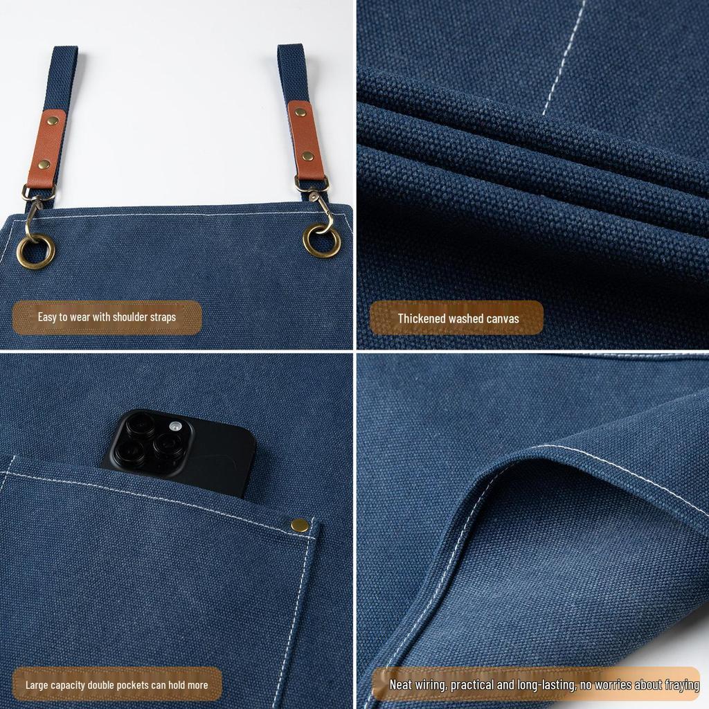 Custom Logo Denim Apron for Coffee Shops & Nail Salons - Thick Canvas Workwear