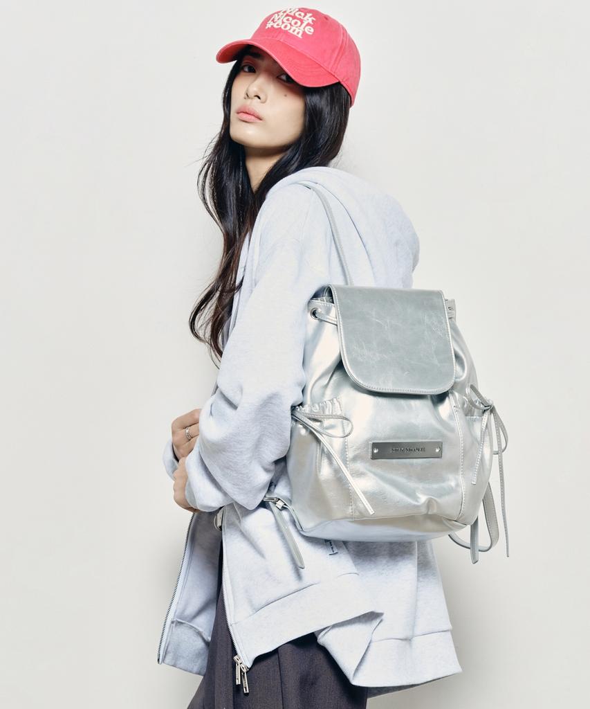 Nick&Nicole Crystal Leather Shirring Backpack_Silver