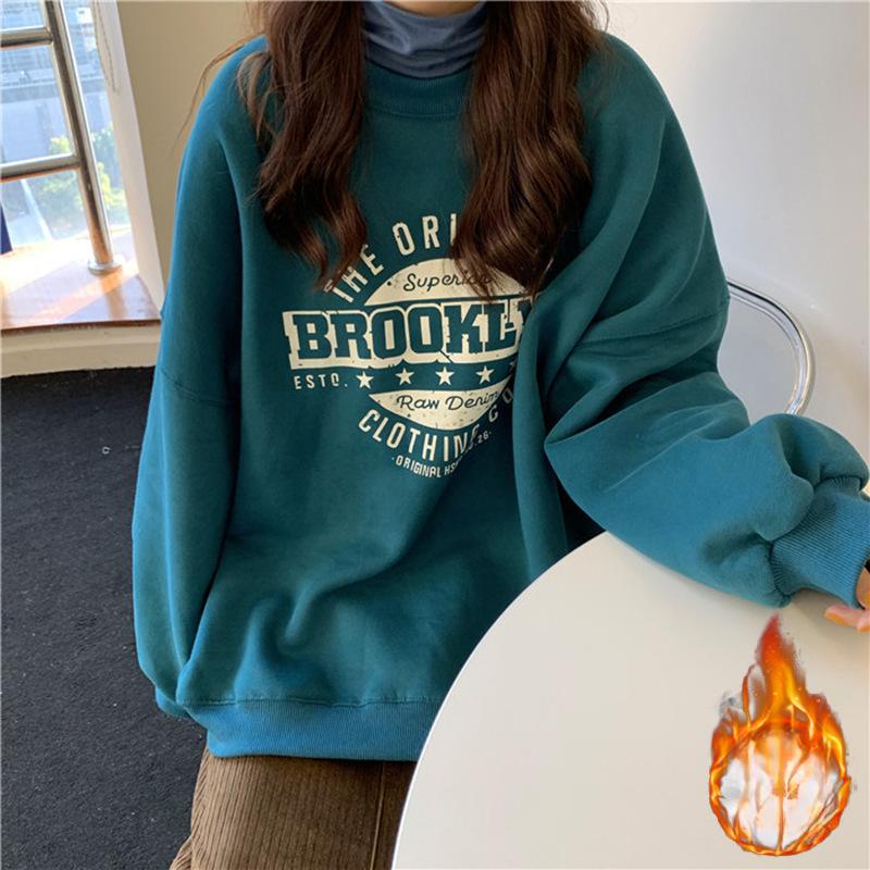 

Утепленный корейский свитшот для женщин, круглый вырез, надписи, свободный, парный, базовая футболка для женщин, женская одежда XXL