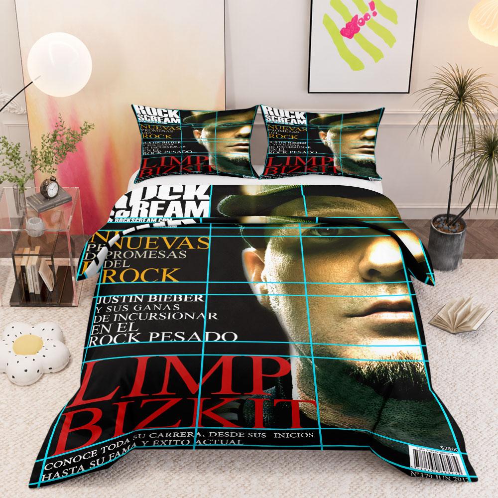 Timeless Rock Scream Limp Bizkit Magazine Cover Dark Duvet Cover with Pillowcases, Soft Touch Bedding Set for Cozy Sleep