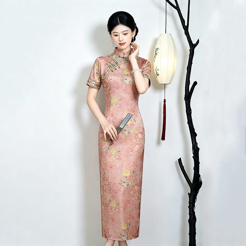 Short-sleeved mother, national style, new Chinese style, daily Suzhou long cheongsam, improved young 1011 new women's high sense