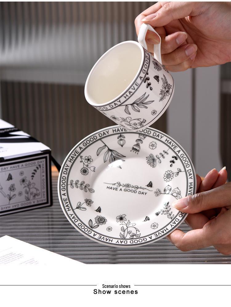 Exquisite Retro Floral Black & White Coffee Cup Set - Luxury Summer Gift Box
