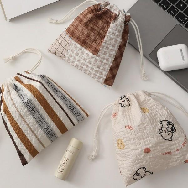 Cartoon Drawstring Backpack & Makeup Bag Set: Three-Piece Women's Storage Collection