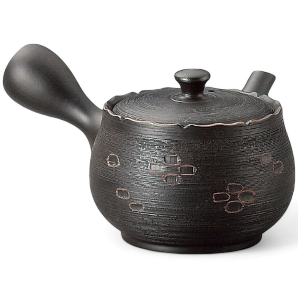 Green Tea Tokoname with Made in Japan J-kitchens Pot, Ware, Obi-meshi (Striped Mesh) Strainer, 340cc,