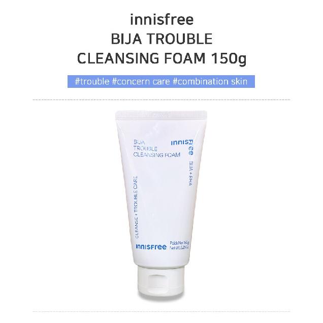 Innisfree Bija Trouble Cleansing Foam 150g,Made for Acne-prone Skin, Help Relieve Blemishes While Getting Rid of Excess Oil and Dirt Inside Pores.