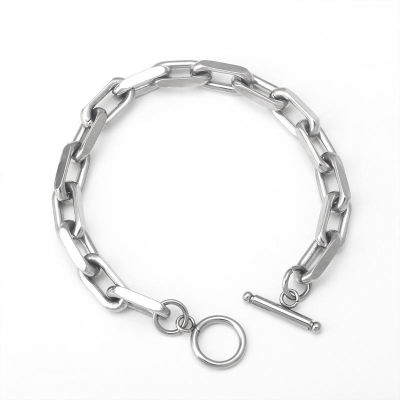 Stainless Steel Rectangle OT Buckle Hip Hop Titanium Steel Unisex One-Word Bracelet
