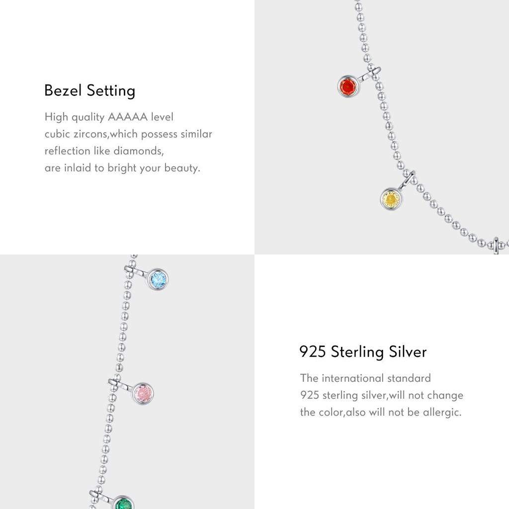 Modian 925 Sterling Silver Rainbow Colorful Zirconia Pendant Necklace Fashion Party Link Chain Choker For Women Fine Jewelry