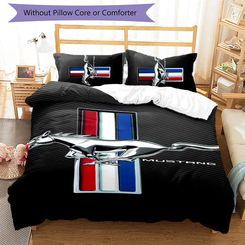 Mustang 3pcs Bedding Set Duvet Cover Closure Includes 1 Duvet Cover & 2 Pillowcases for All Seasons Bedroom Home Dorm Decor