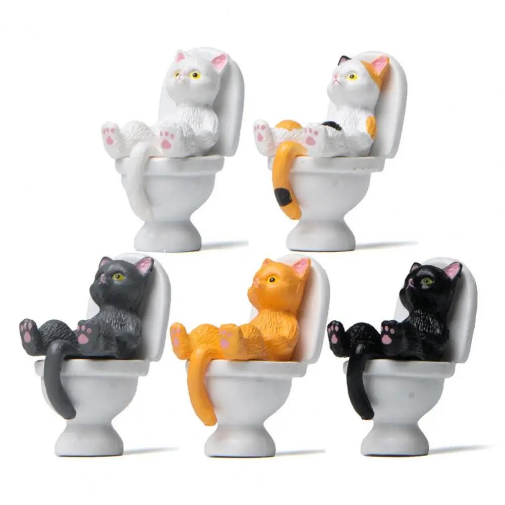 Cat Figurine Funny PVC Inspired Hand-crafted Toilet Series Cat Sculpture   Cat Statue  Party Supplies