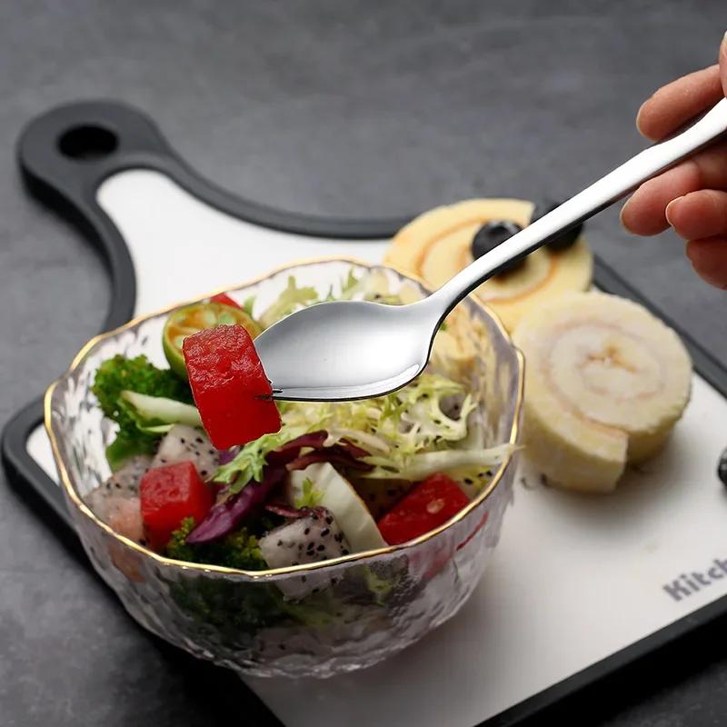 Stainless Steel Fruit Fork Spoon Tableware Long Handle Ice Cream Salad Dessert Tablewares Multi-functional Silver Fork Tableware