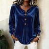 Blouse Haut Top Velours Élégant à Boutons sur le Devant et Manches Longues pour Femme