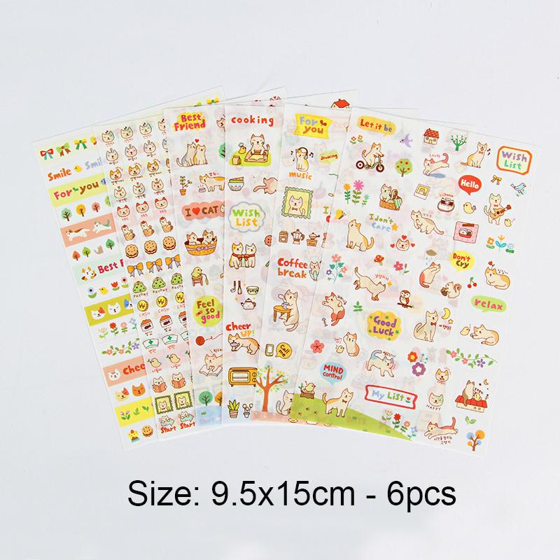 5pcs/6pcs Cute Cartoon Rabbit Animals Sticker PVC Diary Sticker Scrapbook Decoration Stationery Stickers for Cup Mobile Phone