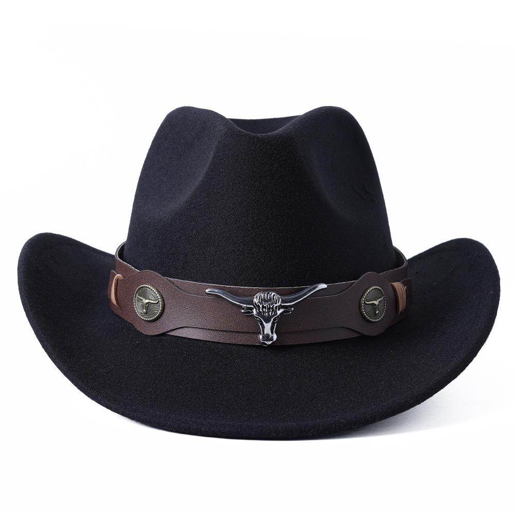 Cowboyhut Kuhkopf-Accessoires Cowboyhut einfarbiger Filzhut Herren und Damen großer Rand Outdoor-Hut Ritterhut