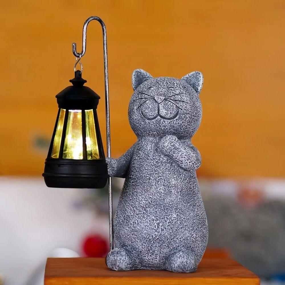 Auto On/Off Solar Lantern UV Resistant LED Lamp Garden Ornament Garden Cat Figurine  Villa Lawn