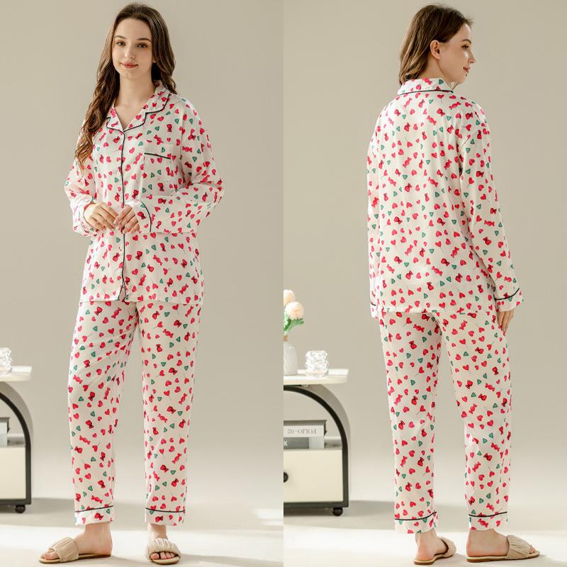 Ice Silk Pajamas Women'S High-End Sweet Wind Printing Casual Loungewear Two-Piece Set