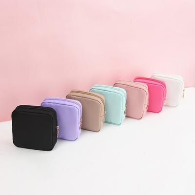 Korean Solid Color Small Square Bag Sanitary Napkin Bag Women's Cosmetic Bag Makeup Organizer Student Zipper Coin Purse
