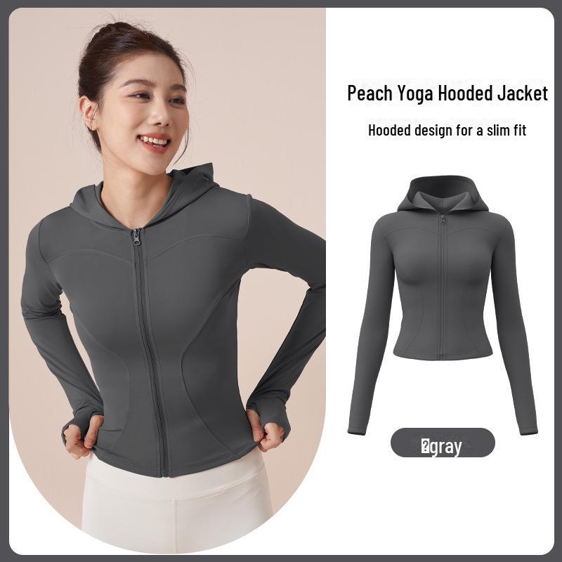Giacca da Yoga con Cappuccio Slim-Fit Juyitang - Alta Elasticità, Nude, Cardigan a Maniche Lunghe