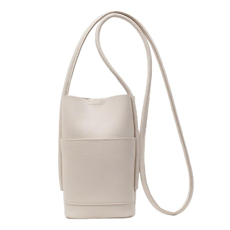 Simple niche design versatile mobile phone bag women's lychee pattern texture casual commuting solid color PU messenger bag