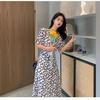 New Summer Fairy Thin High-end Celebrity Temperament Waist Long Black and White Floral Dress