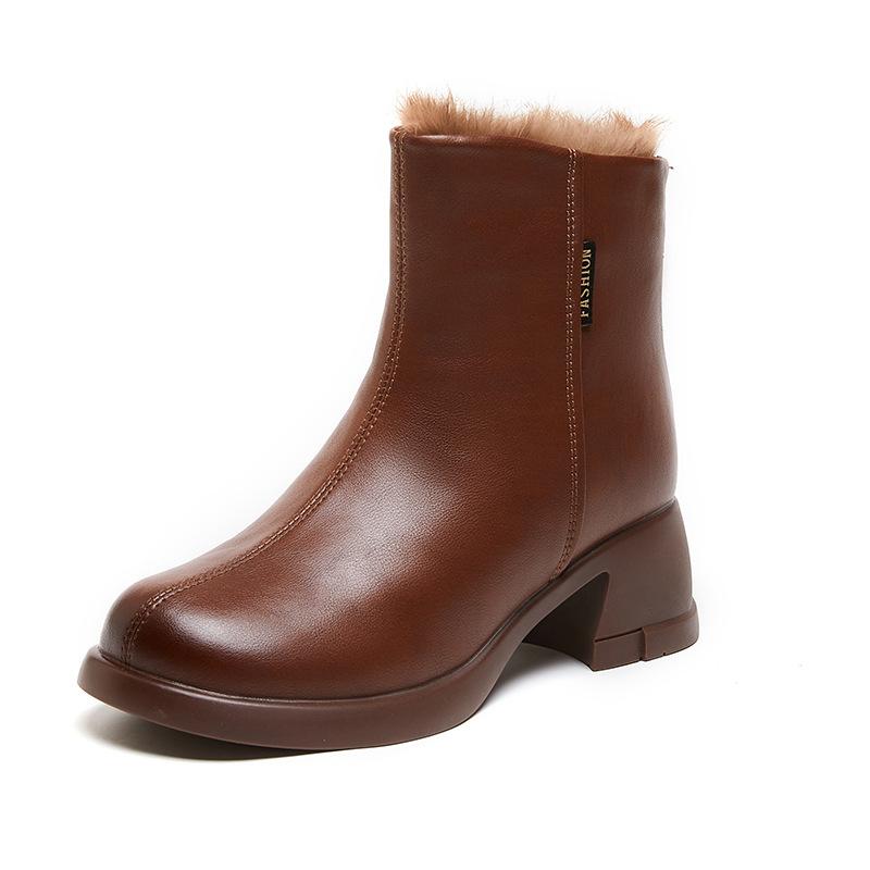 

Женские зимние теплые ботильоны, без застежек, на платформе с подкладкой из искусственного меха, на низком толстом блочном каблуке, с молнией для женщин, зимние ботинки с флисовой подкладкой 39