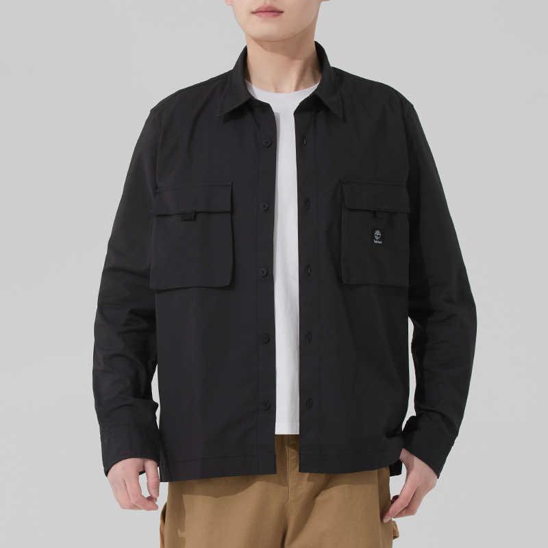 Timberland Sports Casual Polo Long Sleeve Shirt Men Shirts Black A42XU-001