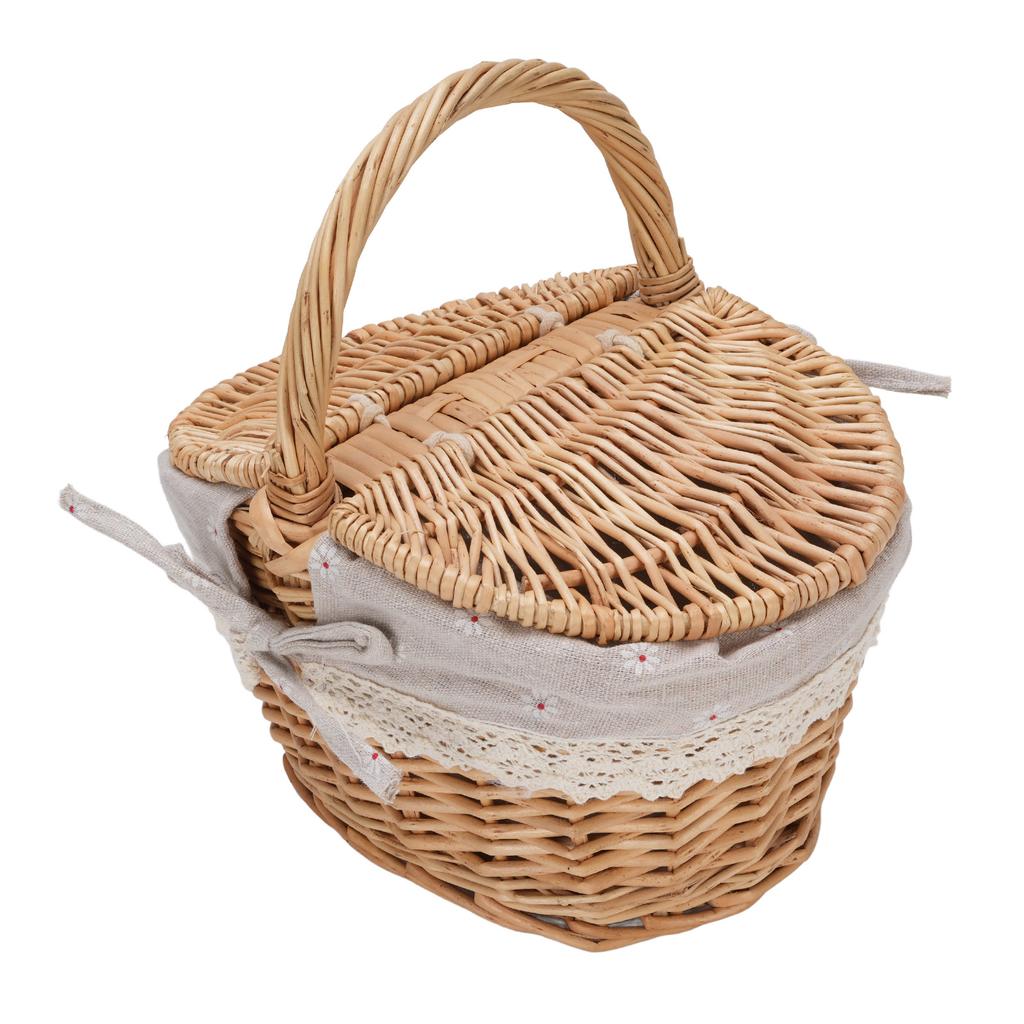 Wicker Picnic Basket with Double Lids Handle Removable Liner Hand Woven Picnic Basket for Outdoor Travel