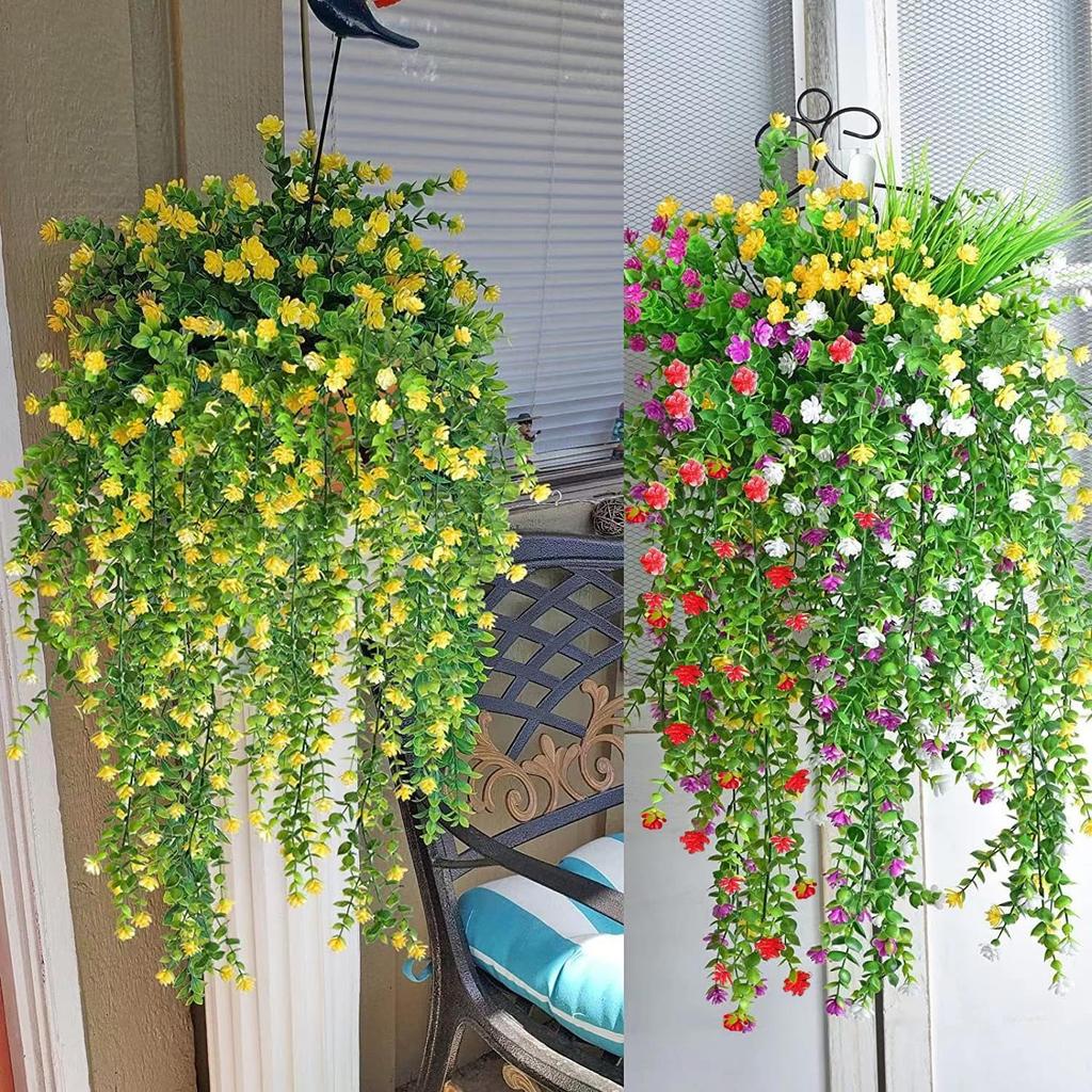Artificial Hanging Flowers, Fake Eucalyptus Vine Faux Flower Greenery Garland Plastic Plants for Indoor Outdoor Wall Garden Wedding Home Party Decor