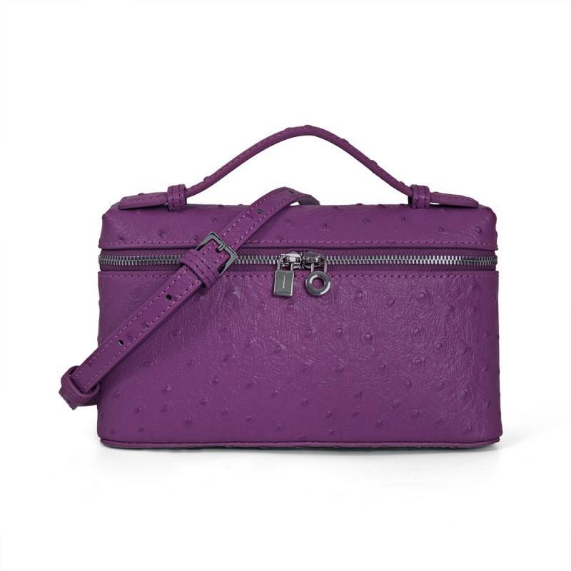 First-layer Cowhide Ostrich Pattern Lunch Box Bag High-quality Leather Women's New Style Handbag Cross-body Cosmetic Single Shoulder