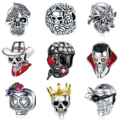 S925 Silver Halloween DIY Skull Pendant Jewelry Accessories Handmade Necklace Charm