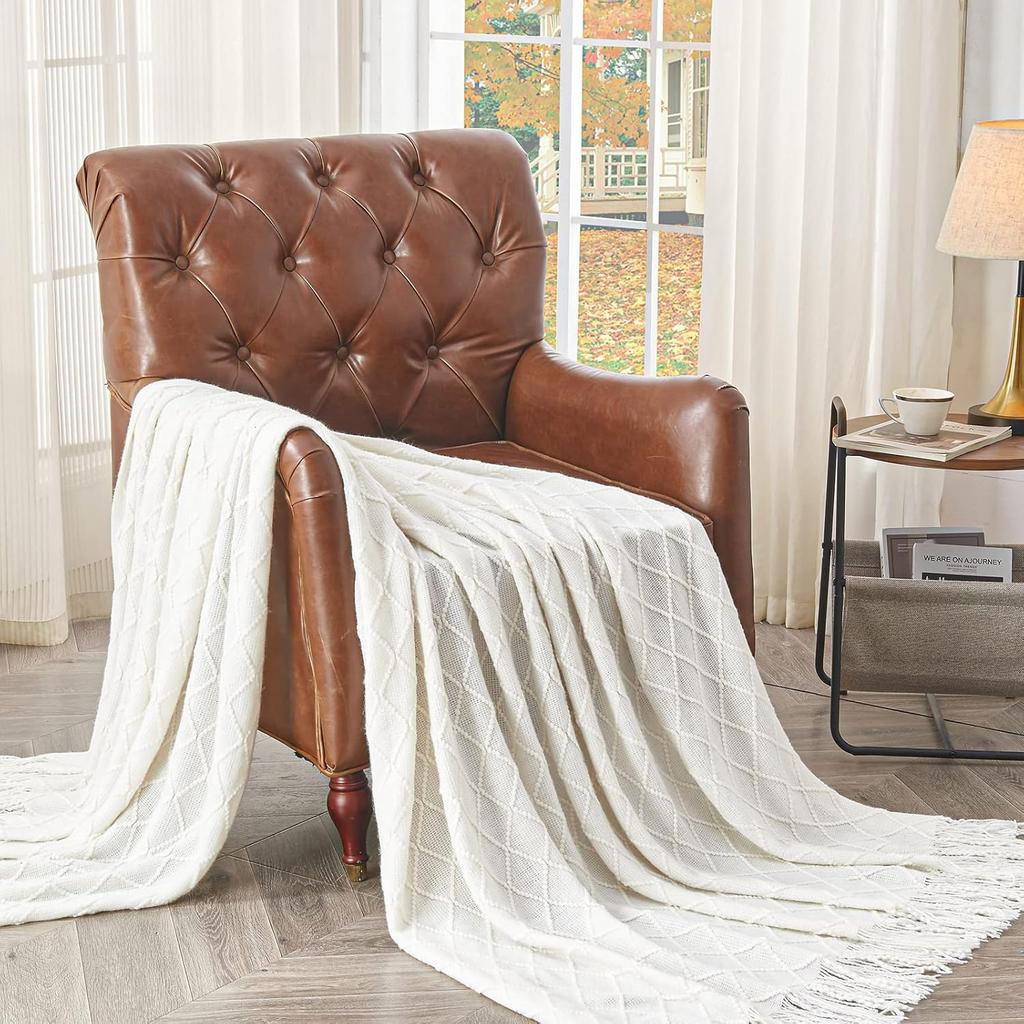 Knitted Throw Blanket Soft Cozy for Couch Yellow Living Room Home Decor Outdoor Lightweight Blanket with Tassels Warm Woven