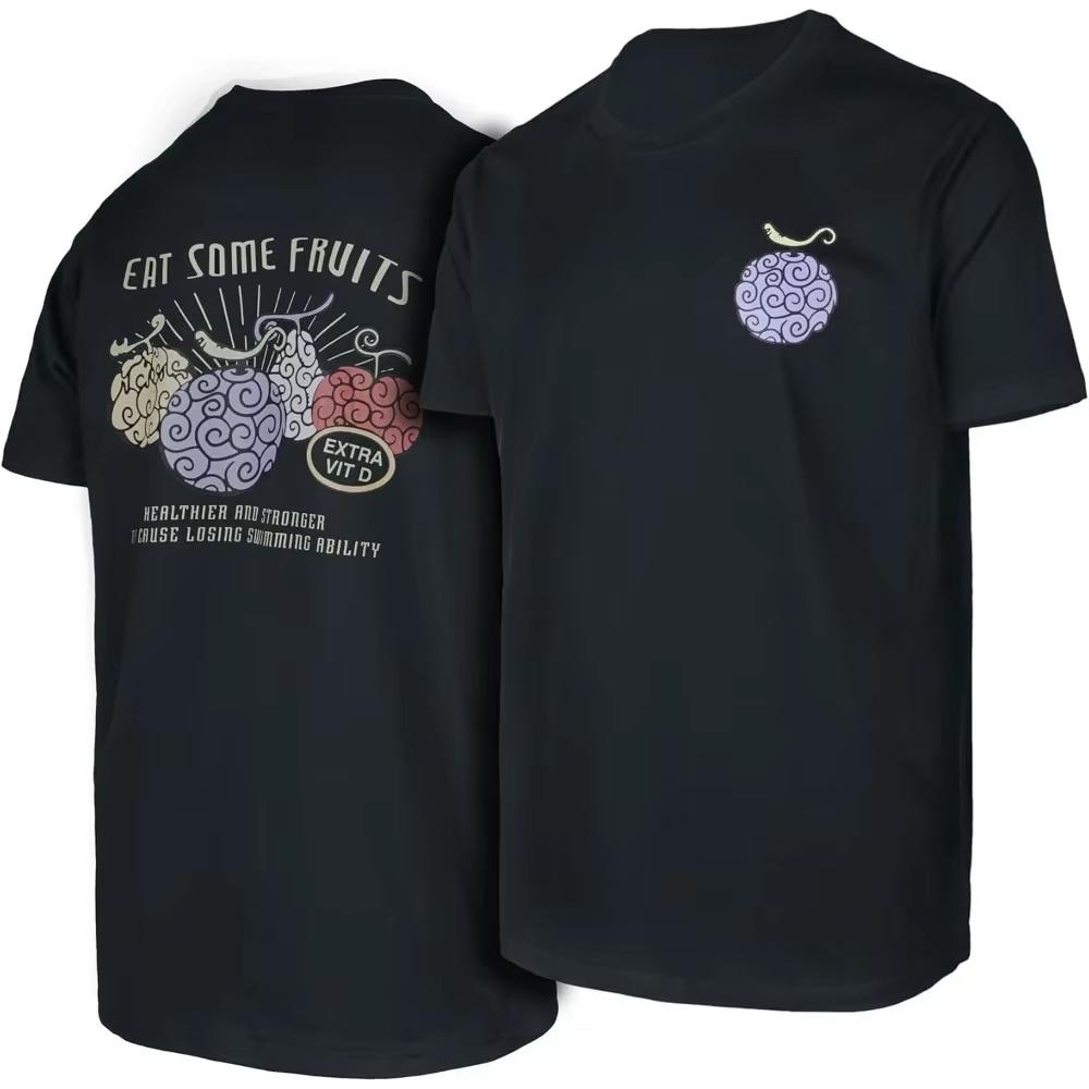 2026 new One Piece anime demon fruit printed oversized pure cotton Tshirt for men and women very comfortable S