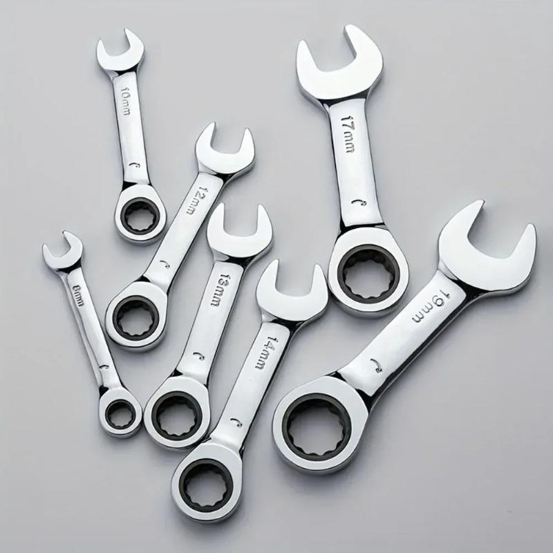 Short Handle Adjustable Head Ratchet Wrench Mini Fast Ratchet Wrench Labor-Saving Auto Repair Hardware Dual-Purpose Wrench Tool