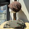 New Niche Plaid Lace Up Pullover Hat for Women Personality Irregular Baotou Hat Lazy Style  Face Showing Small Pile Hat