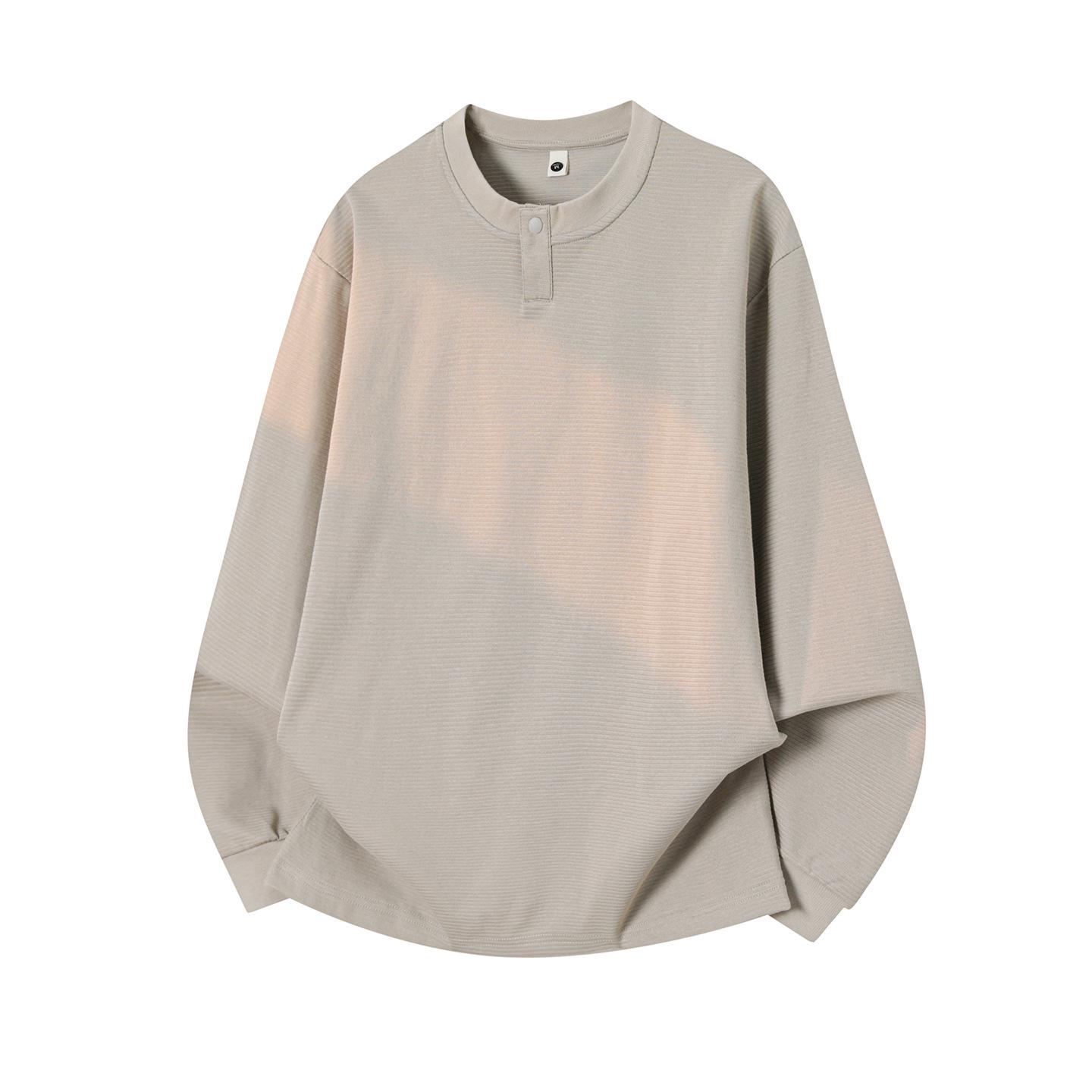 

Men s Japanese-Style Striped Long-Sleeve T-Shirt - Spring Trend, Loose Fit, Round Neck M [110-130 lbs] абрикосовый/серый
