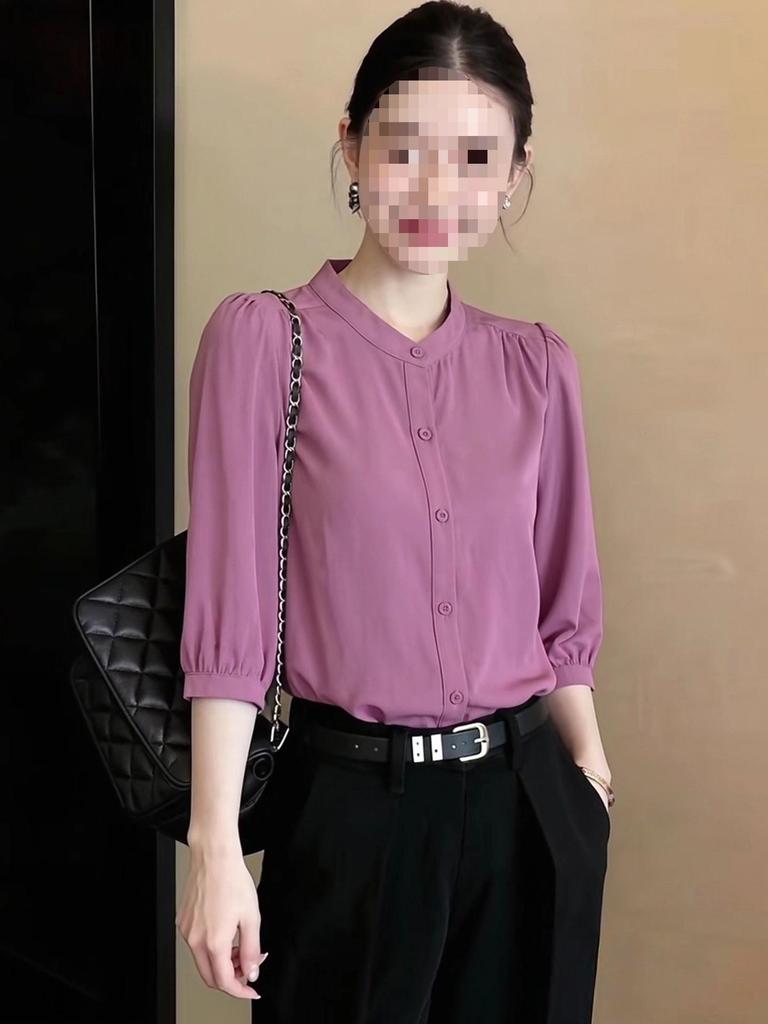 Women's Mid-Sleeve Simple Shirt - Versatile, Slimming, and Stylish for Early Spring