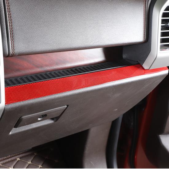 Under Center Console Dashboard Trim Strips for Ford F150 2015+ Red Carbon Fiber