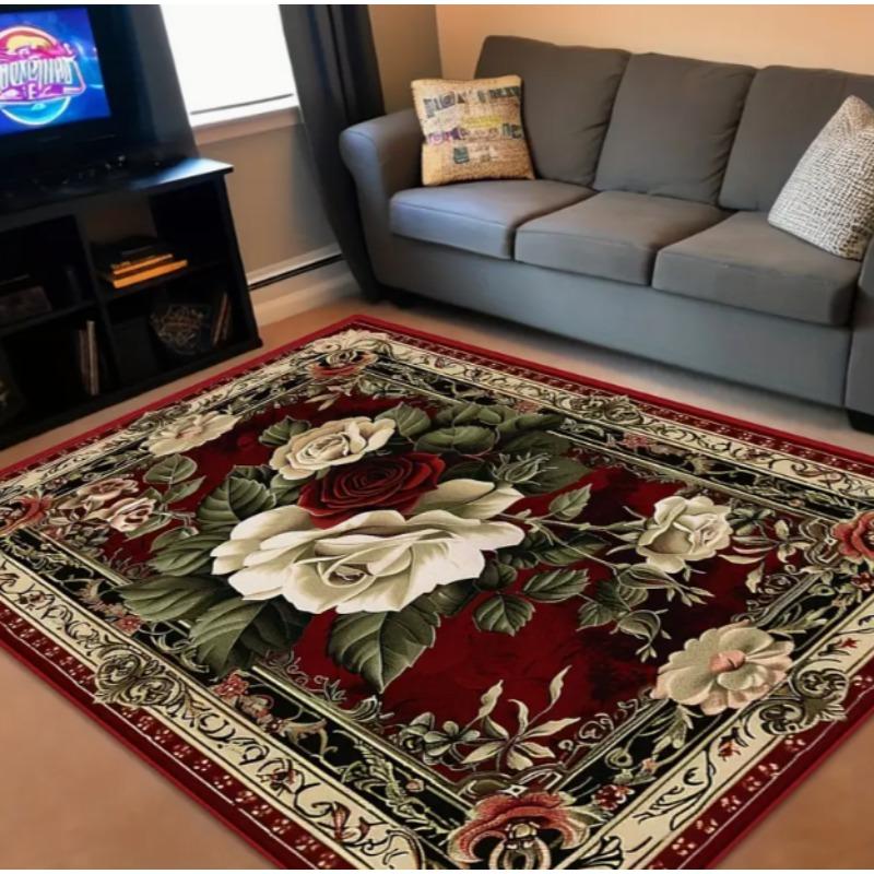 Bohemian Style Carpet Rose Red Living Room Bedroom Outdoor Terrace Garden Decoration Mat Room Area Mat Home Decoration Floor Mat
